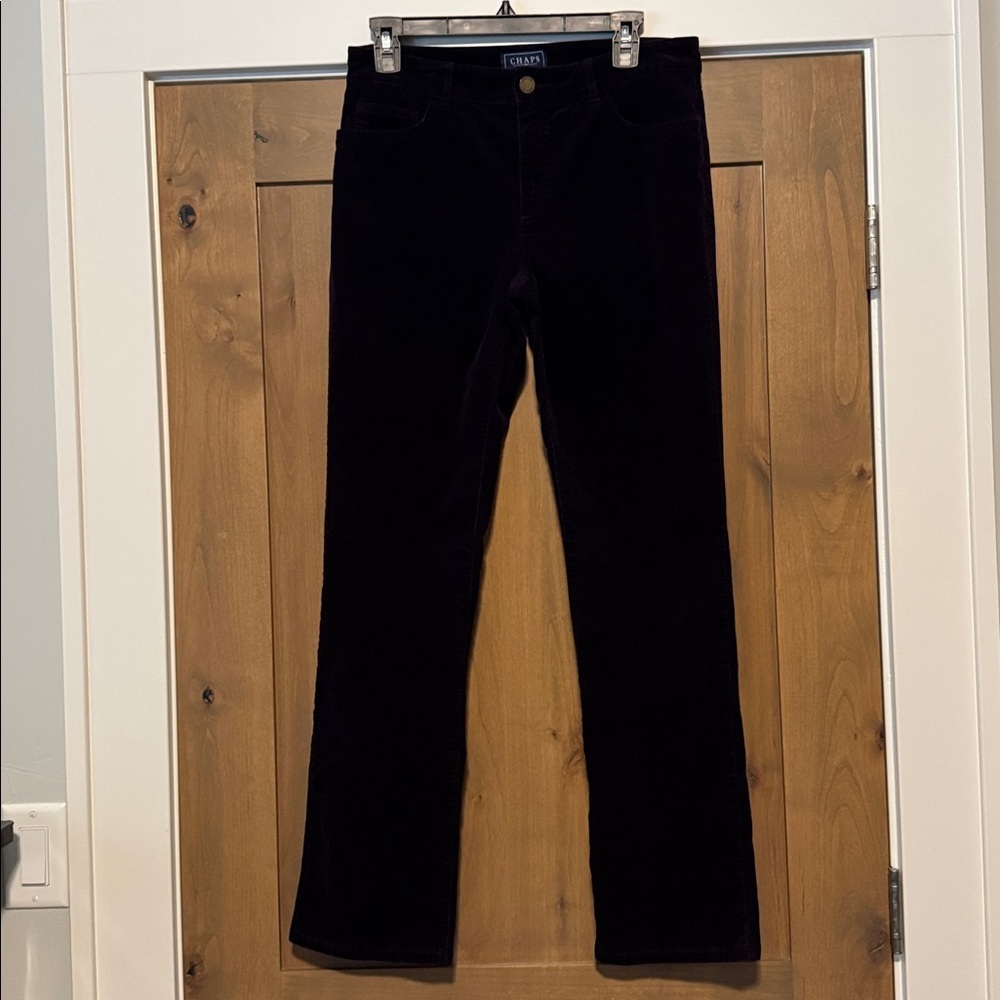 Dark Purple CHAPS Denim Velvety Corduroy Pants Womens 8 Straight leg high waist - Picture 2 of 9